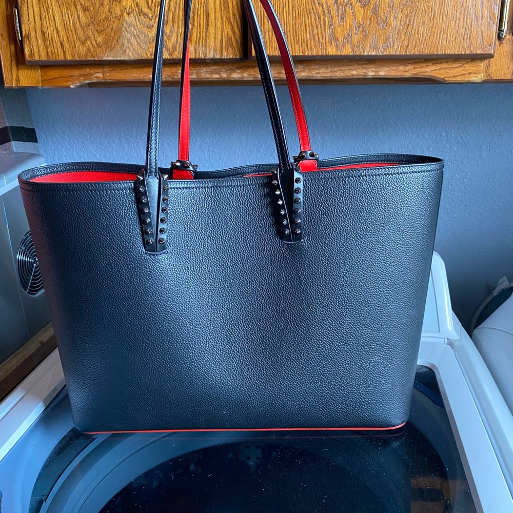 Christian Louboutin Black and Red Studded Tote